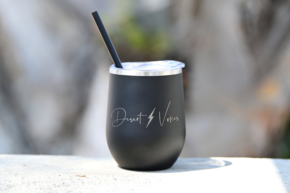 Desert Voices Logo Black Wine Cup by Pink Posh Co
