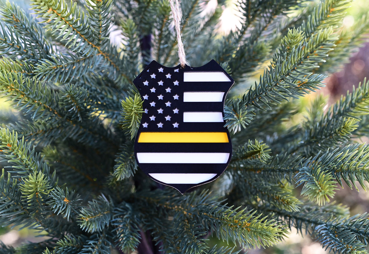Police Badge Ornament - Yellow Line