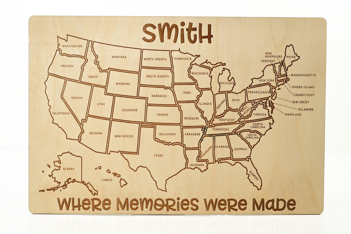 USA Wooden Map Tracker - Color On